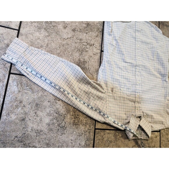 Men's LL Bean Button-Down Shirt Size 15 1/2-34 Cream Purple Single Needle Check - Picture 2 of 11